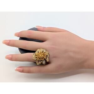 J. Crew Brass & Crystal 3D Flower Costume Fashion Ring Size 5.75-6